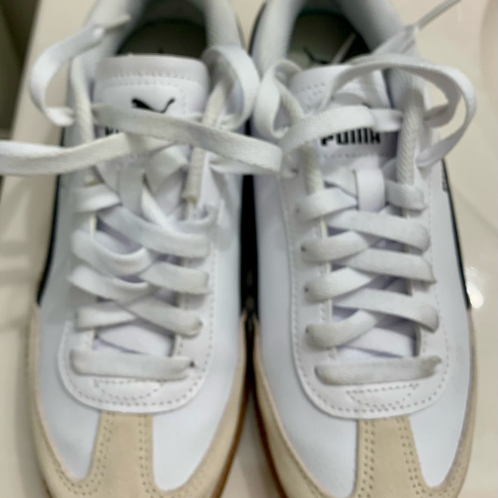 Puma Classic White and Tan Sneakers